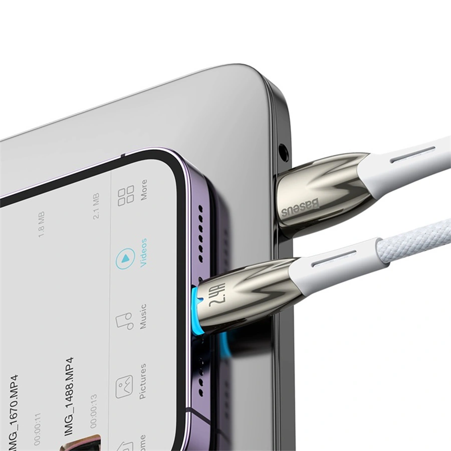 Кабель Baseus Glimmer Series Fast Charging Data USB - Lightning 12W 1m, White (CADH000202). Фото 6