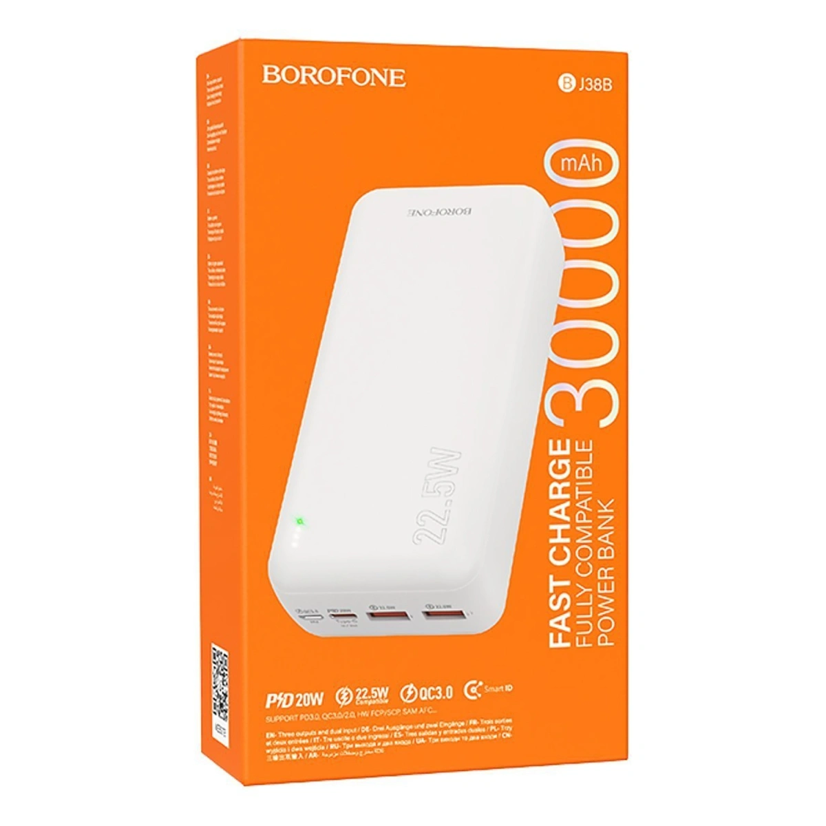 Внешний аккумулятор Borofone BJ38B 30000mAh, 22.5W+PD20W, QC3.0, 1xUSB-C, 2xUSB-A, 1хMicro-USB, Белый. Фото 4