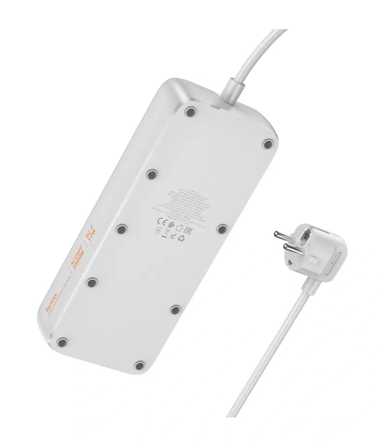 Сетевой фильтр Hoco AC21 3*USB-A, 1*USB-C, 4*розетки, 1.5м, Белый. Фото 2