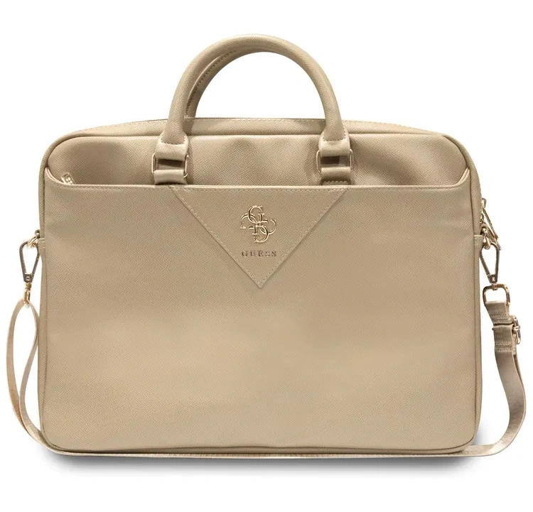 Сумка для ноутбука Guess 15"/16" PU Grained leather Bag 4G metal logo with Zipper, Light Gold (GUCB15ZPGSTEGD). Фото 1