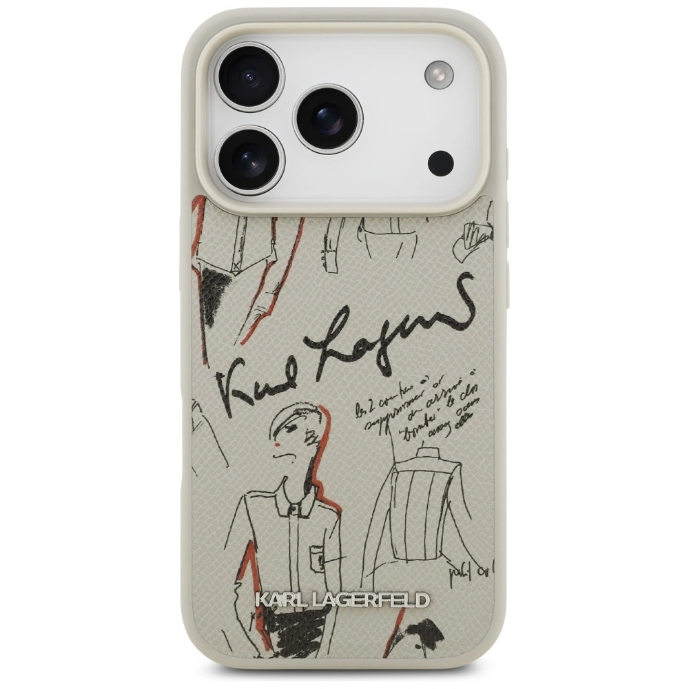 Накладка Lagerfeld для iPhone 17 Pro Max PU Grained leather Sketch with Metal logo (MagSafe), Серый (KLHMP17XPGGRMPKG). Фото 4