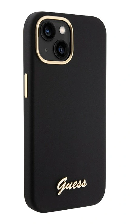 Накладка Guess для iPhone 15 Liquid silicone Gold metal logo & Camera frame Hard, Black (GUHCP15SSMBSLK). Фото 2