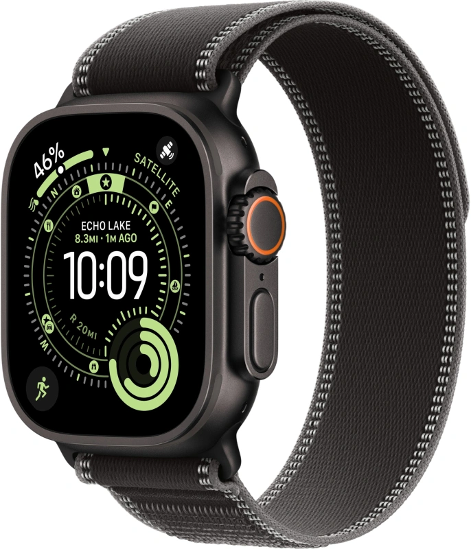 Apple Watch Ultra 3 (2025) GPS+Cellular 49mm, Black Titanium ремешок "Black/Charcoal Trail Loop" M/L 145-220 mm (MF1H4). Фото 1