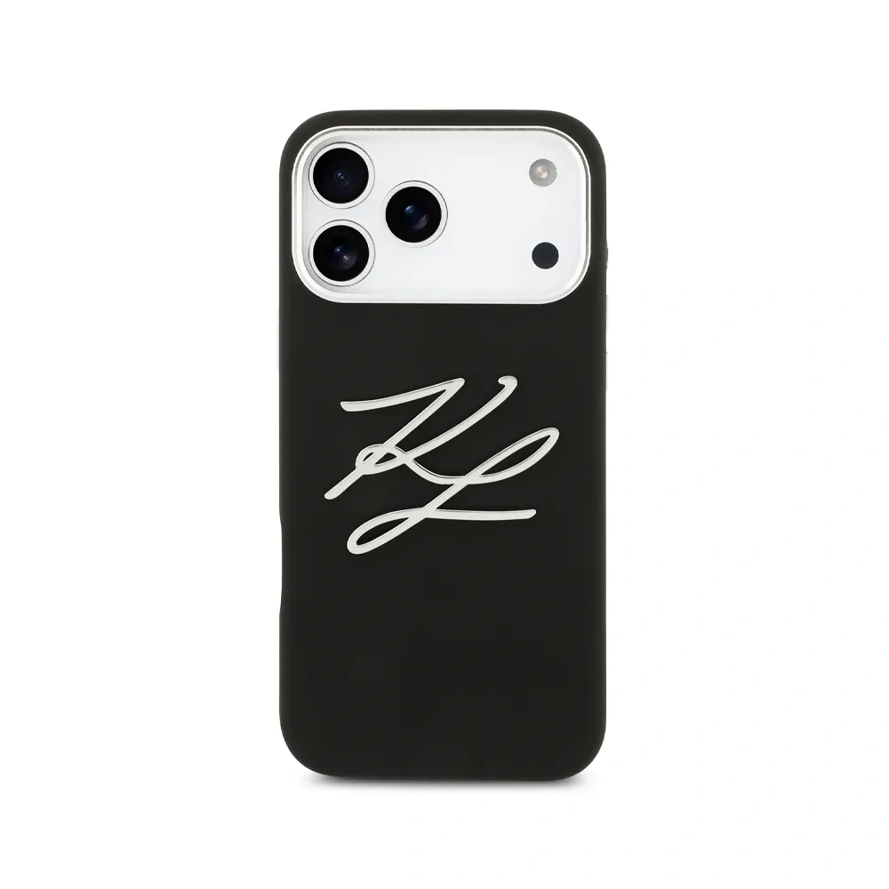 Накладка Lagerfeld для iPhone 17 Pro Liquid Silicone Initials Metal Logo & Camera, Чёрная (KLHCP17LSMCKLMCLK). Фото 2