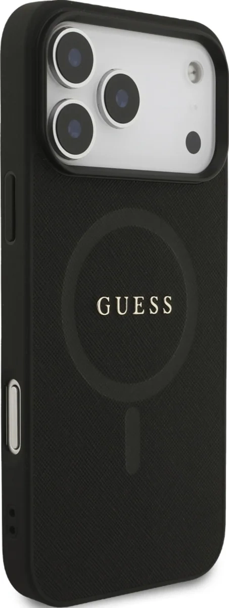 Накладка Guess для iPhone 17 Pro Max PU Saffiano with Classic metal logo (MagSafe), Чёрная (GUHMP17XPSAHMCK). Фото 4