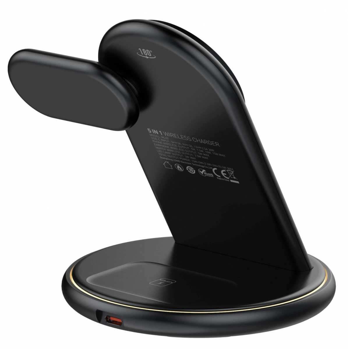 Беспроводное зарядное устройство LDNIO 5 IN 1 Desktop Wireless Charging Station 15W, Чёрное WL02. Фото 4