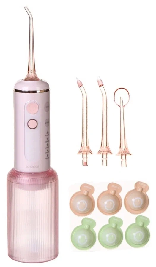 Беспроводной ирригатор Soocas Tooth Punch W3F (4 насадки), Розовый. Фото 2
