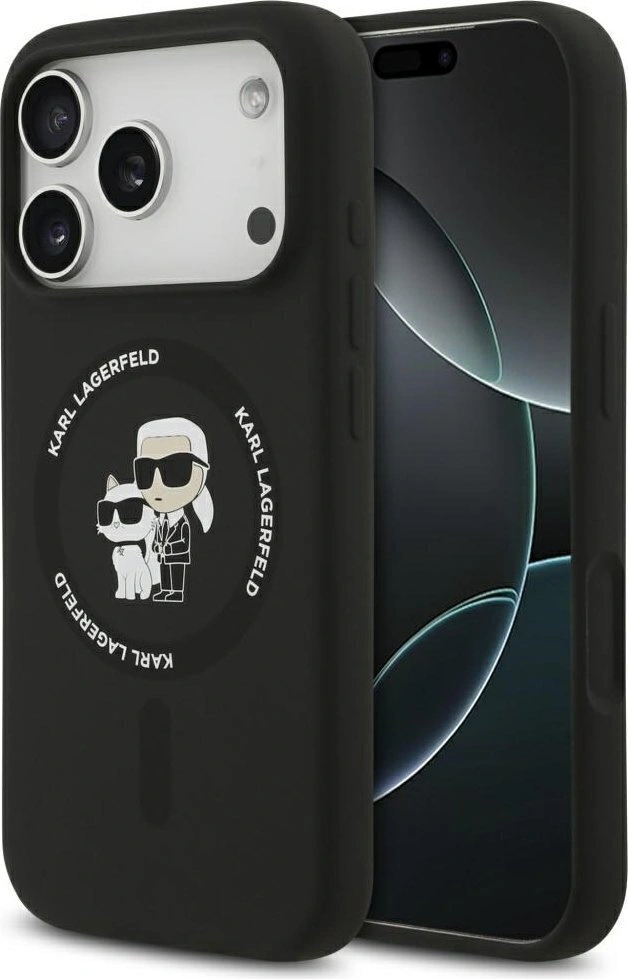 Накладка Lagerfeld для iPhone 17 Pro Max Liquid Silicone NFT Karl & Choupette (MagSafe), Чёрный (KLHMP17XSCMKCRHK). Фото 1