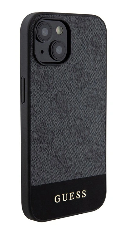 Накладка Guess для iPhone 15 PU 4G Bottom stripe Metal logo Hard (MagSafe), Black (GUHMP15SG4GLGR). Фото 2