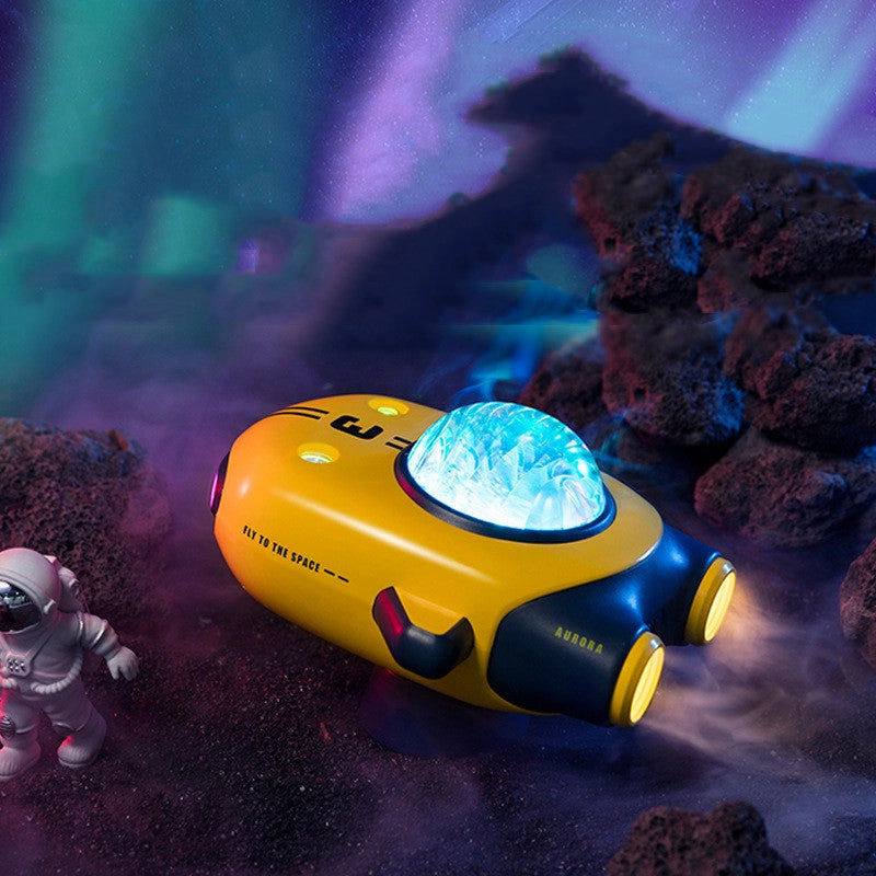 Детский ночник-проектор VOЯGE Ракета "Северное сияние с луной" с пультом, 12 режимов, Желтый (встроеный АКБ). Фото 3