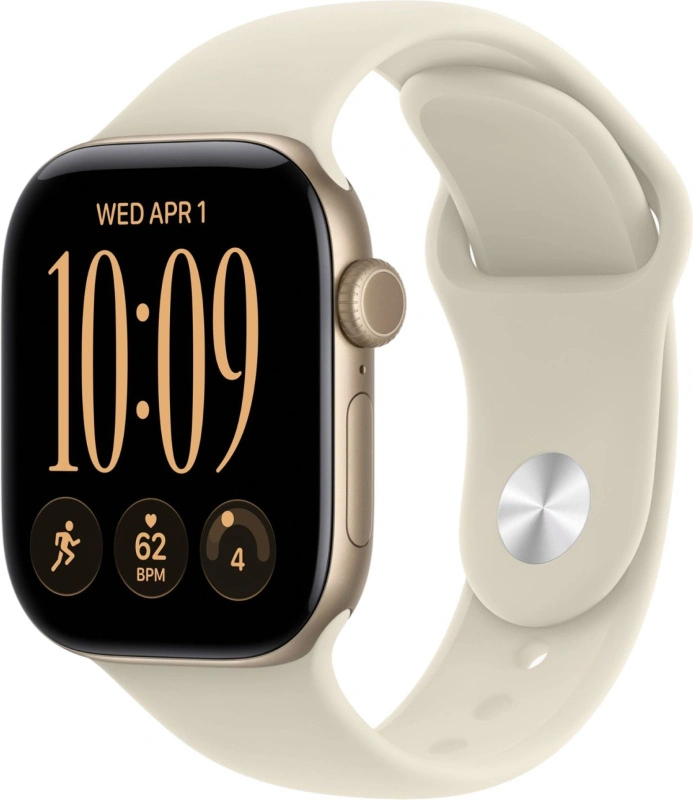 Умные часы Apple Watch Series 12 GPS, 46мм, Светло-золотой алюминиевый корпус, спортивный ремешок песочного цвета, размер M/L 160-210 мм (MJEP4). Фото 1