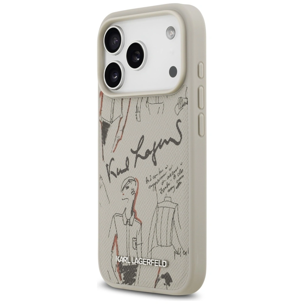 Накладка Lagerfeld для iPhone 17 Pro Max PU Grained leather Sketch with Metal logo (MagSafe), Серый (KLHMP17XPGGRMPKG). Фото 2