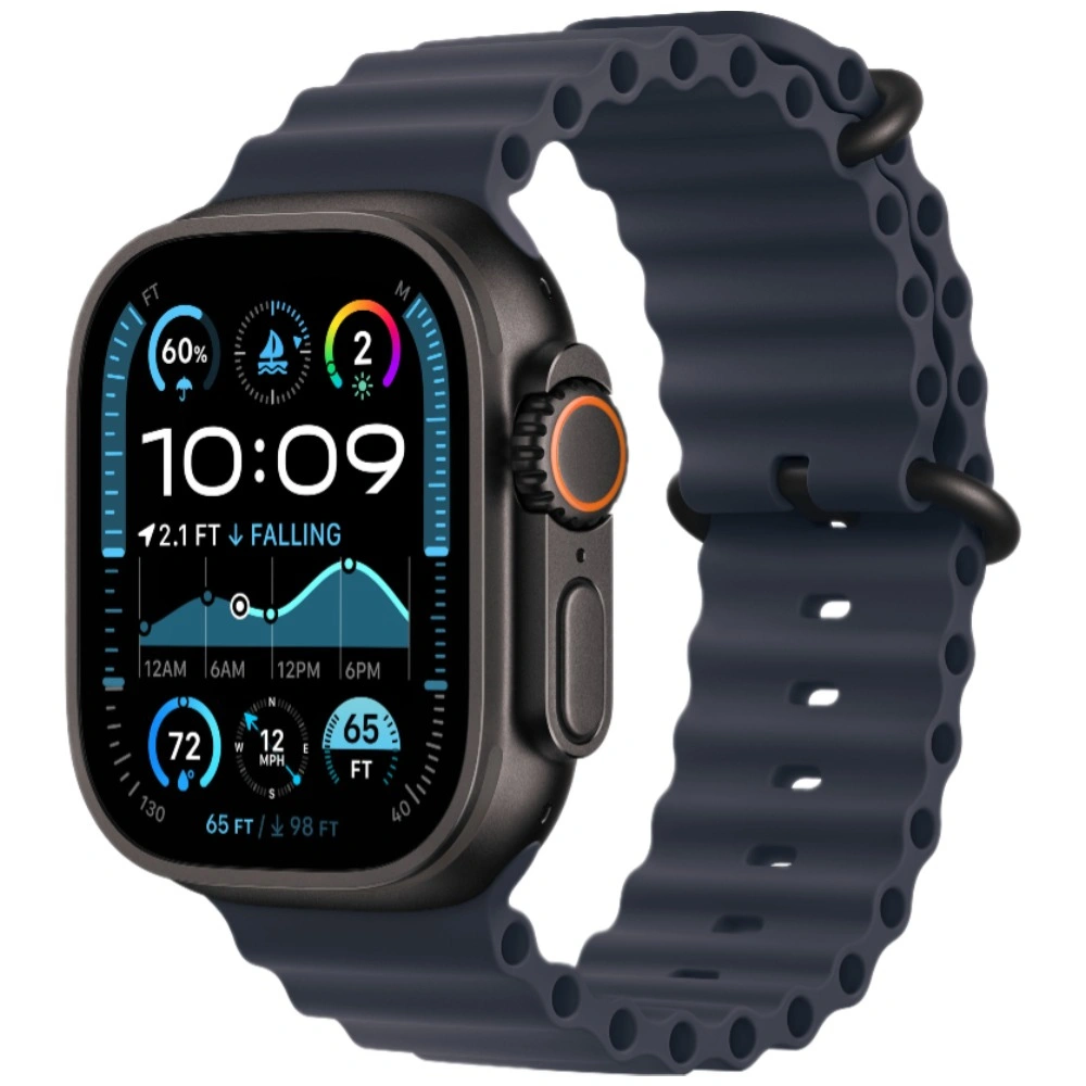 Apple Watch Ultra 2 (2024) GPS+Cellular 49mm, Black Titanium ремешок "Navy Ocean Band" один размер 130-200 mm (MYTC3). Фото 1