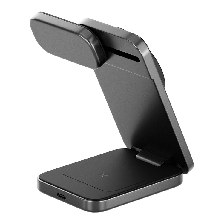 Беспроводное зарядное устройство EnergEA Bazic GoMag Trio PLUS 3in1 magnetic wireless foldable charger Qi2 22.5W, Gunmetal (MAG-TRIOPLUS-GUN). Фото 2