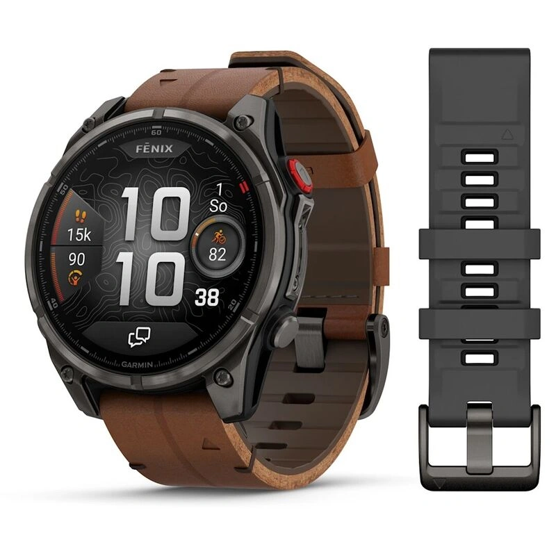 Умные часы Garmin Fenix 8 Pro 51mm, Amoled/Sapphire, Carbon Grey DLC Titanium wiht Chestnut Leather Band + Black/Pebble Gray Silicon Band (010-03199-40). Фото 1