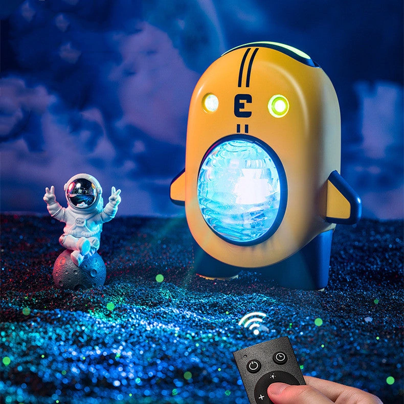 Детский ночник-проектор VOЯGE Ракета "Северное сияние с луной" с пультом, 12 режимов, Желтый (встроеный АКБ). Фото 2