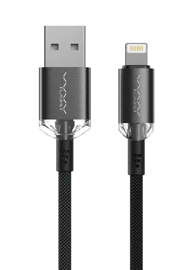 Кабель Vyvylabs Crystal Series Fast Charging Data Cable USB to iP 2.4A 1m, Чёрный (VCSUL-02). Фото 1
