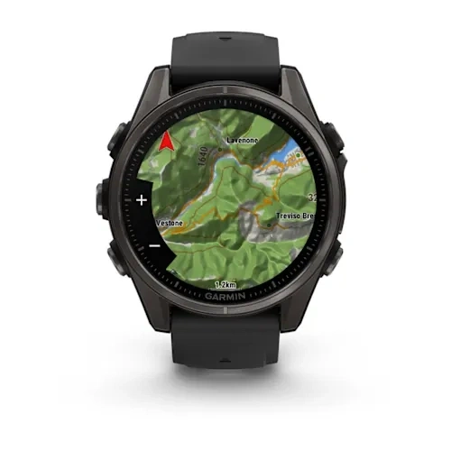 Умные часы Garmin Fenix 8 43mm, Amoled, Sapphire, Carbon Gray DLC Titanium with Black/Pebble Gray Silicone Band (010-02903-28). Фото 2
