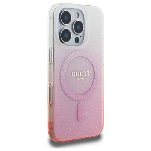 Накладка Guess для iPhone 16 Pro Max PC/TPU Glitter Hard Gradient (MagSafe), Pink (GUHMP16XHGRCELP). Фото 3