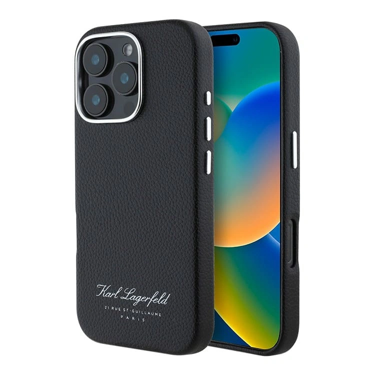 Накладка Lagerfeld для iPhone 16 Pro Full Wrapped Grained leather & Metal Camera Hard, Black (KLHCP16LPGWCMKHK). Фото 1