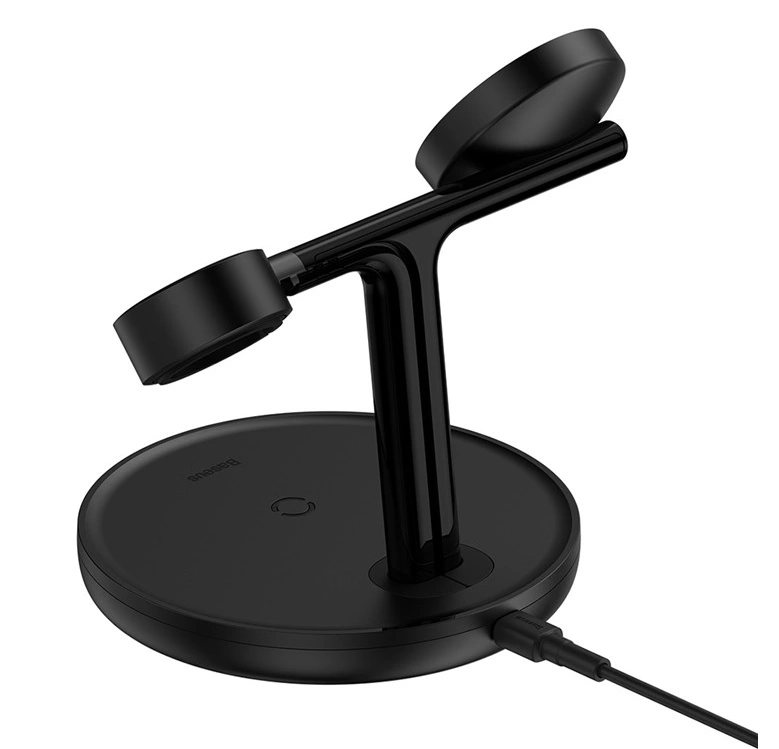 Беспроводное зарядное устройство Baseus Wireless Charger Swan 3-in-1 20W, Чёрное (WXTE000101). Фото 3