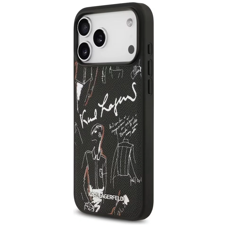 Накладка Lagerfeld для iPhone 17 Pro Max PU Grained leather Sketch with Metal logo (MagSafe), Чёрный (KLHMP17XPGGRMPK). Фото 3