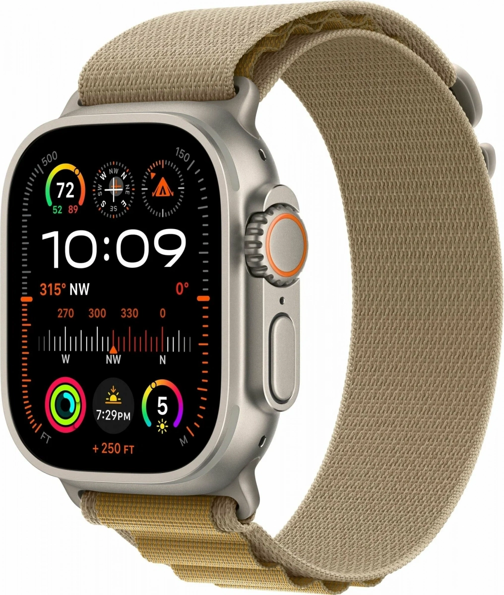 Apple Watch Ultra 2 (2024) GPS+Cellular 49mm, Natural Titanium ремешок "Tan Alpine Loop", размер L 165-210mm (MX4H3). Фото 1