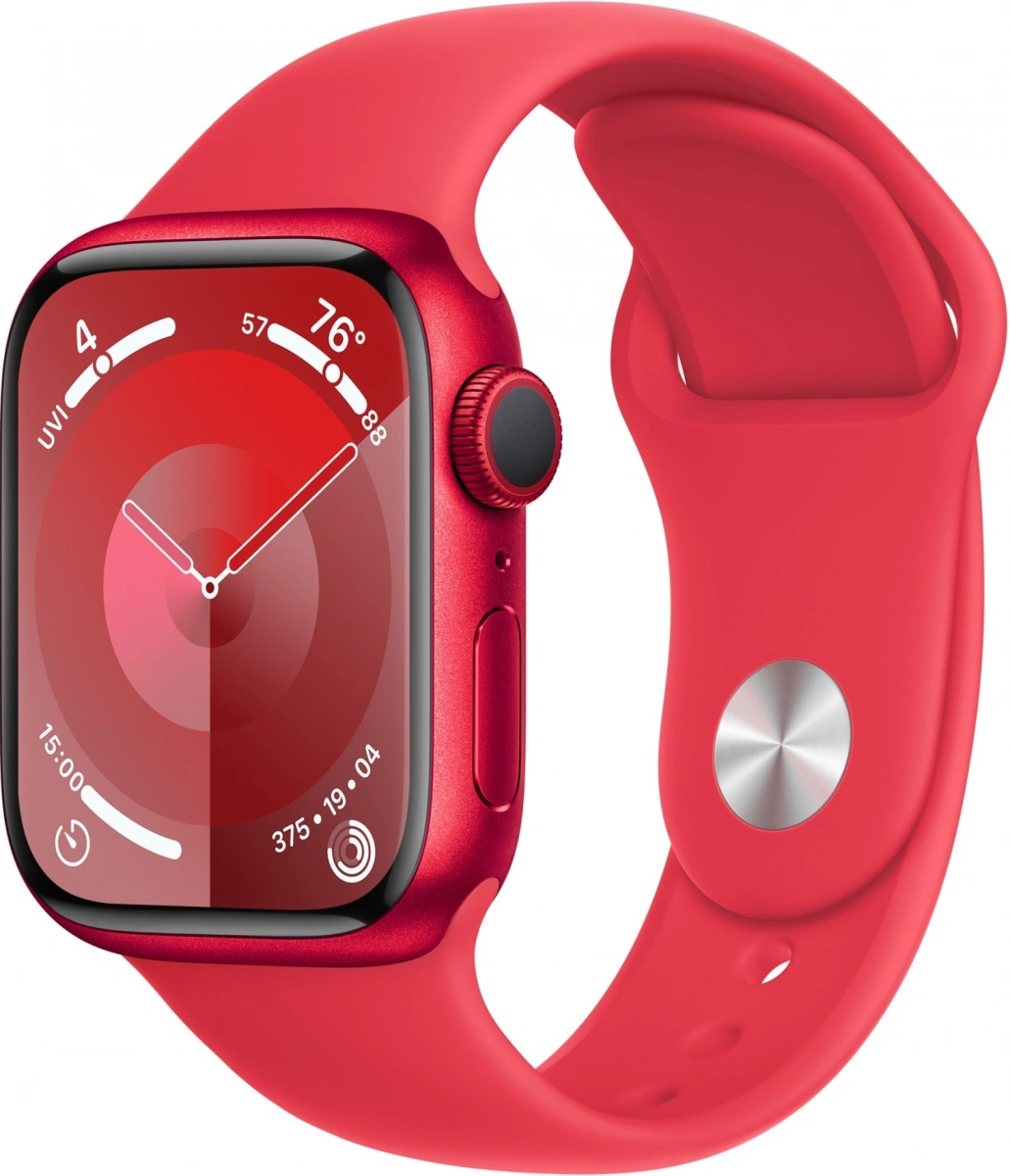 Apple Watch Series 9, 45 мм, алюминий цвета "(PRODUCT)RED", спортивный ремешок "(PRODUCT)RED", размер S/M (MRXJ3). Фото 1