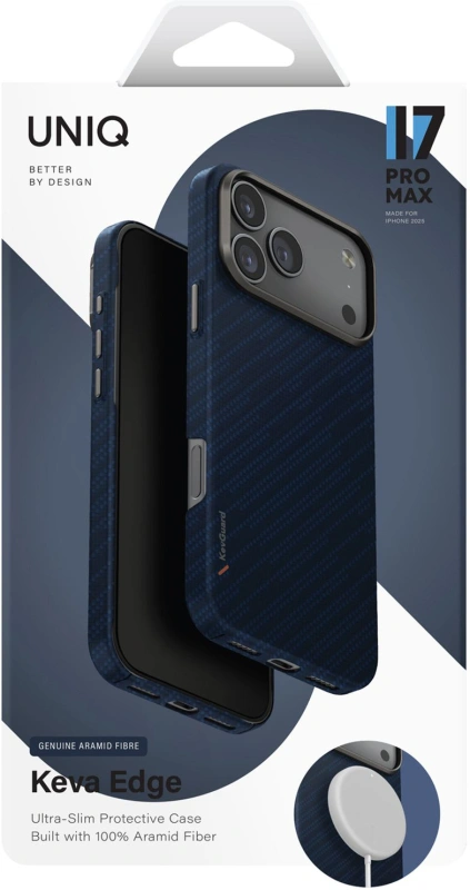 Накладка Uniq Keva Edge Aramid Case MagSafe для iPhone 17 Pro Max, Синяя (IP6.9P(2025)-KEVAEDMTBLU). Фото 6