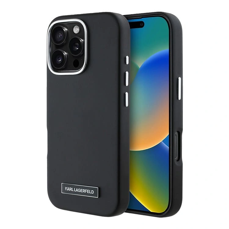 Накладка Lagerfeld для iPhone 16 Pro Max PU Full Wrapped leather & Metal Camera Hard (MagSafe), Black (KLHMP16XPGMSRPK). Фото 1