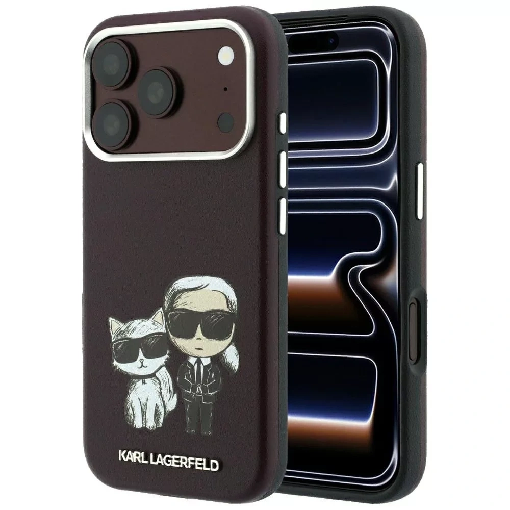 Накладка Lagerfeld для iPhone 18 Pro/17 Pro PU SW Sketch Karl&Choupette body Metal Cam Hard (MagSafe), Burgundy (KLHMP18L6PWKCIDR). Фото 1