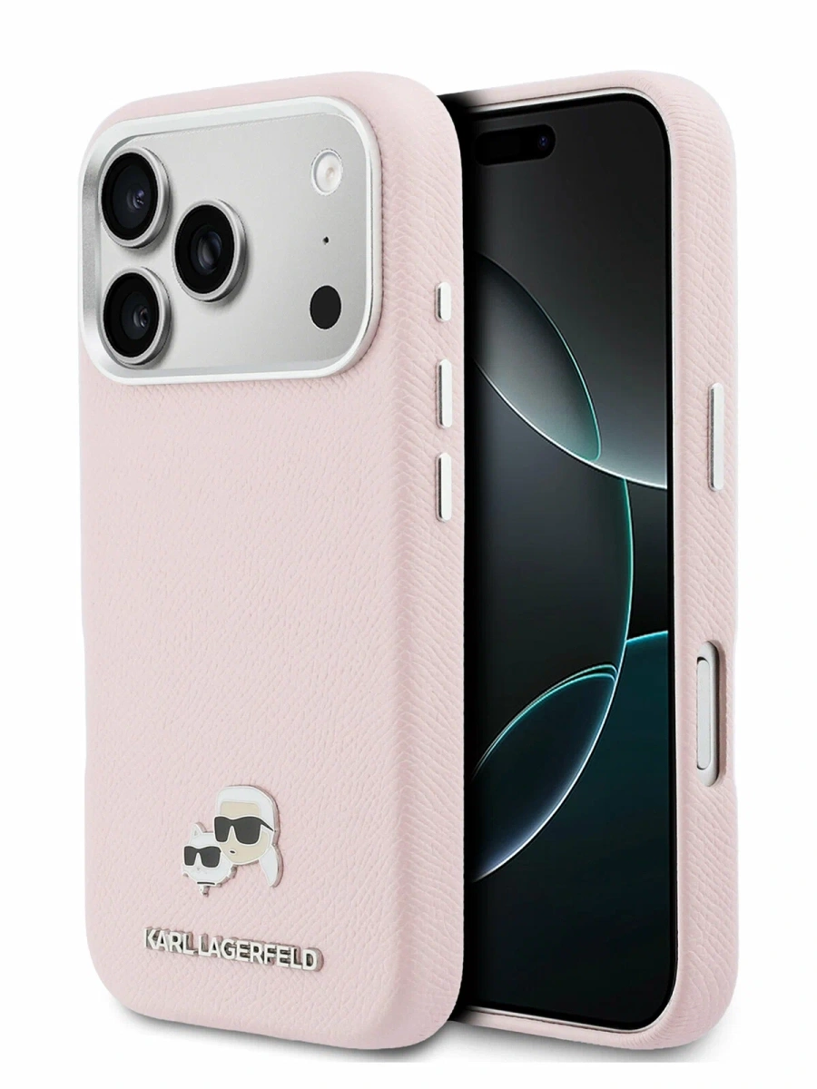 Накладка Lagerfeld для iPhone 18 Pro Max/17 Pro Max Saffiano FW Karl&Choupette metal&Cam Hard (MagSafe), Pink (KLHMP18X6PFKCLP). Фото 1