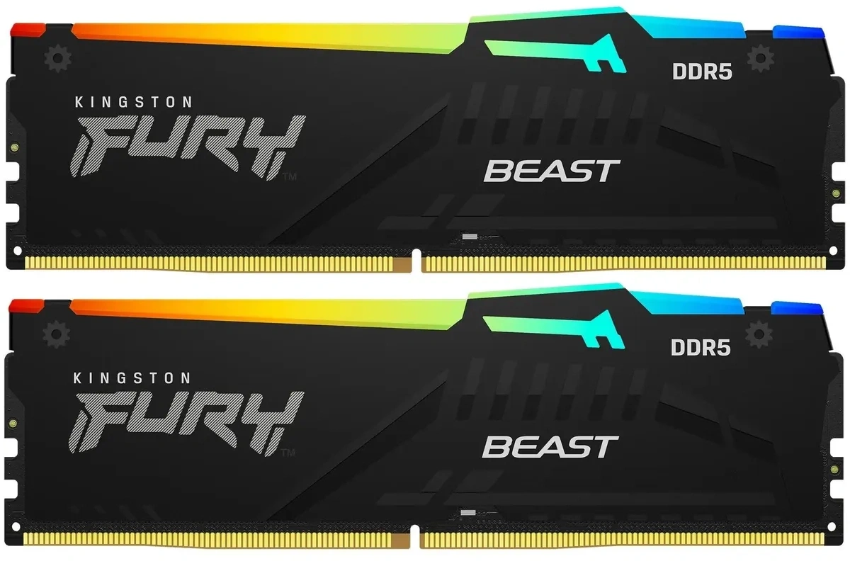 Оперативная память Kingston FURY Beast Black RGB 32 ГБ, DDR5, 2х16 ГБ, 6000 МГц, 30-36-36 (KF560C30BBEAK2-32). Фото 1