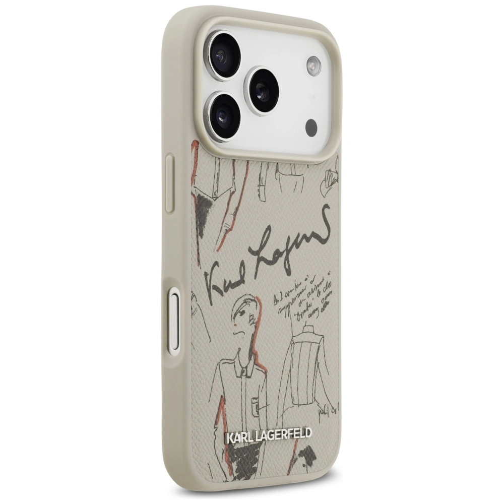 Накладка Lagerfeld для iPhone 17 Pro Max PU Grained leather Sketch with Metal logo (MagSafe), Серый (KLHMP17XPGGRMPKG). Фото 3