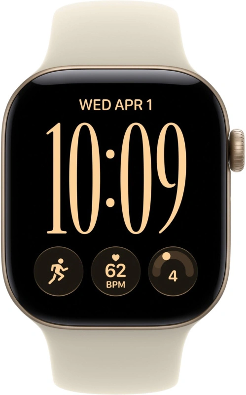 Умные часы Apple Watch Series 12 GPS, 46мм, Светло-золотой алюминиевый корпус, спортивный ремешок песочного цвета, размер M/L 160-210 мм (MJEP4). Фото 2