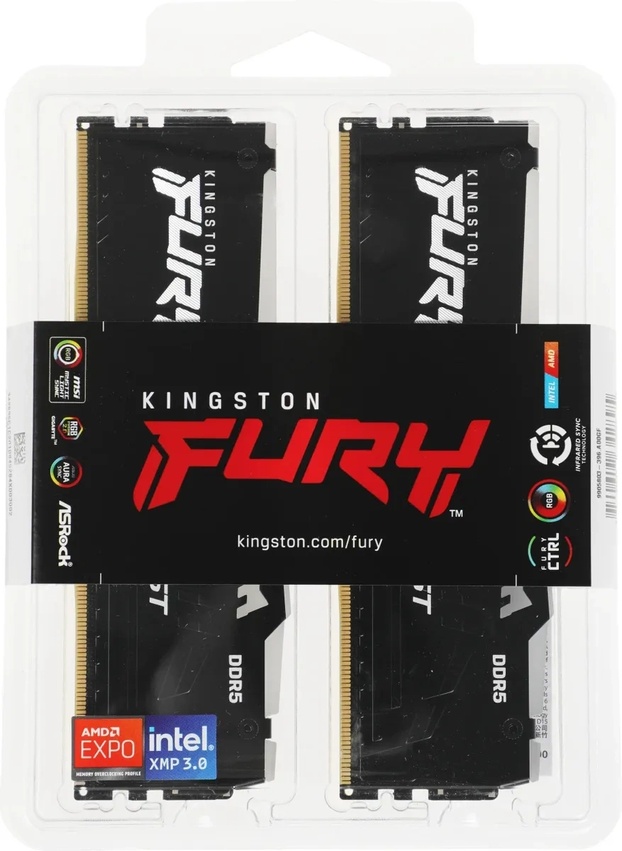 Оперативная память Kingston FURY Beast Black RGB 32 ГБ, DDR5, 2х16 ГБ, 6000 МГц, 30-36-36 (KF560C30BBEAK2-32). Фото 8