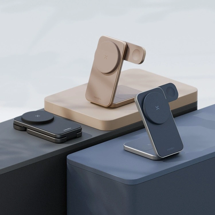 Беспроводное зарядное устройство EnergEA Bazic GoMag Trio PLUS 3in1 magnetic wireless foldable charger Qi2 22.5W, Gunmetal (MAG-TRIOPLUS-GUN). Фото 6