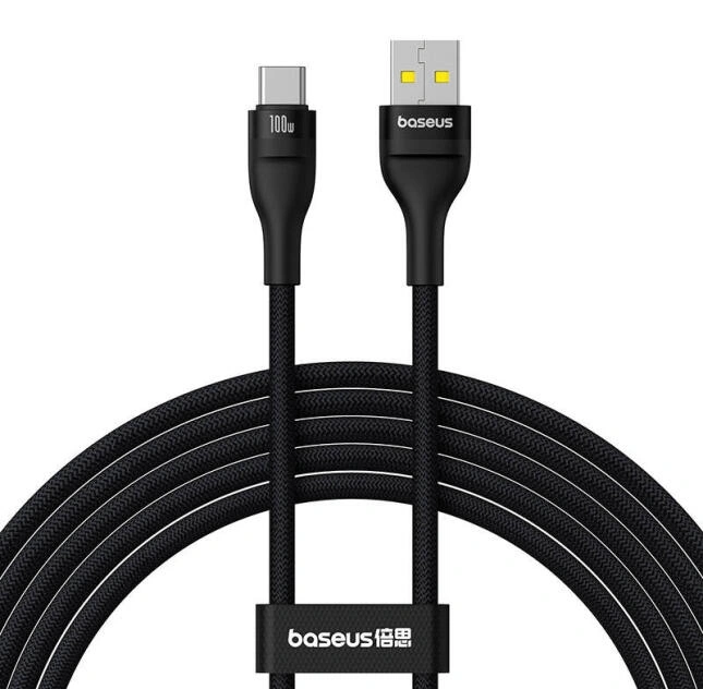 Кабель Baseus Flash 2 Charging Cable USB to Type-C 100W 2m, Чёрный (P10311804111-01). Фото 1