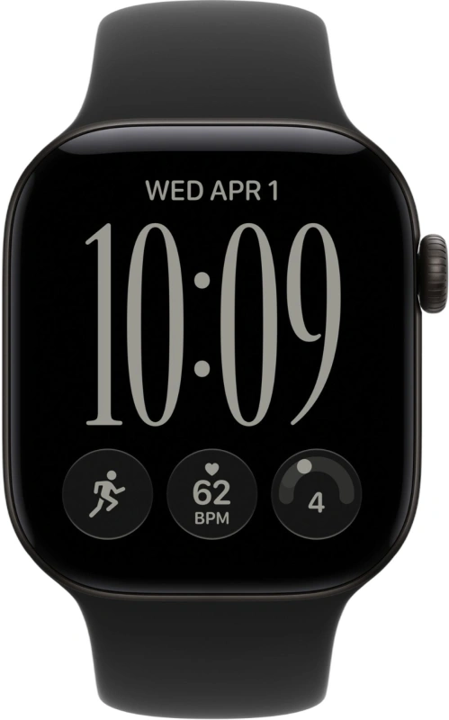 Умные часы Apple Watch Series 12 GPS, 46мм, Чёрный алюминиевый корпус, спортивный ремешок чёрного цвета, размер M/L 160-210 мм (MJEL4). Фото 2