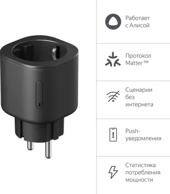 Умная розетка Яндекс Matter, Чёрная (YNDX-00540BLK). Фото 4