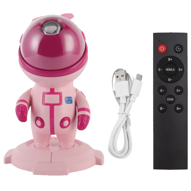 Детский ночник-проектор Космонавт-Заяц "Звёздное небо" с пультом, 7 режимов, Розовый. Фото 6