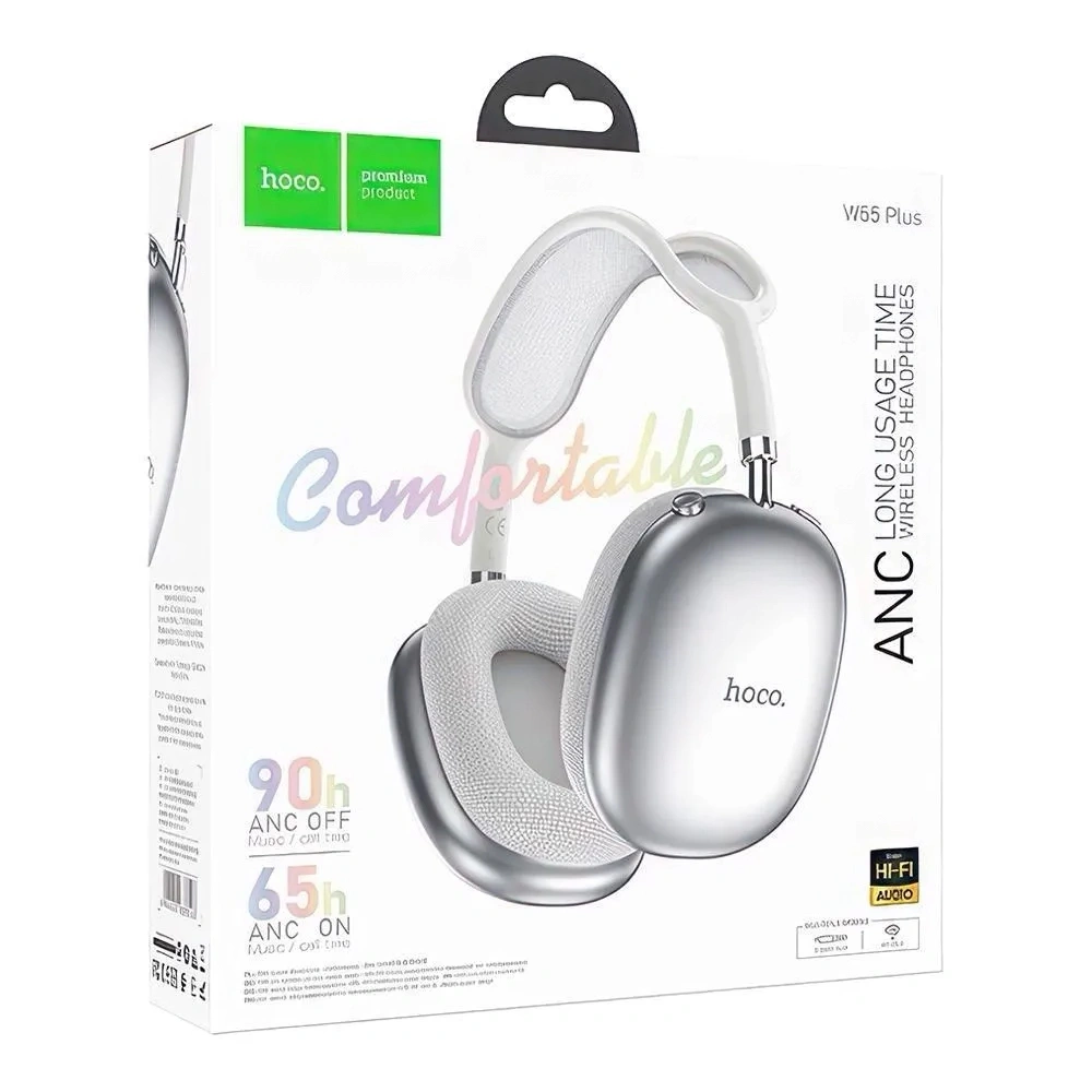 Беспроводные наушники Hoco W55 Plus Happiness ANC BT, Серебристые (Silver). Фото 4