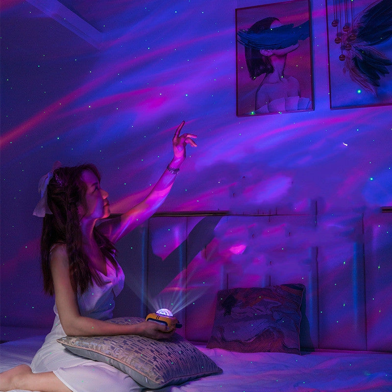 Детский ночник-проектор VOЯGE Ракета "Северное сияние с луной" с пультом, 12 режимов, Желтый (встроеный АКБ). Фото 4