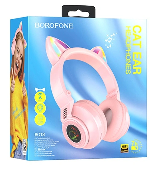 Беспроводные наушники Borofone BO18 Cat ear, Розовые. Фото 2