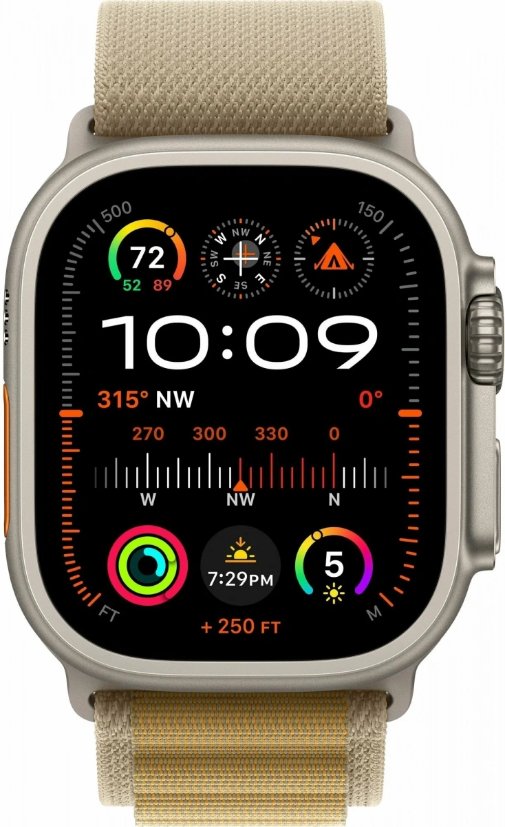 Apple Watch Ultra 2 (2024) GPS+Cellular 49mm, Natural Titanium ремешок "Tan Alpine Loop", размер L 165-210mm (MX4H3). Фото 2