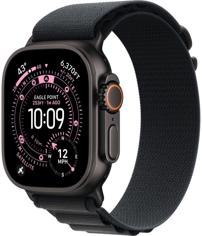 Apple Watch Ultra 3 (2025) GPS+Cellular 49mm, Black Titanium ремешок "Black Alpine Loop" M 145-190 mm (MF0V4). Фото 1