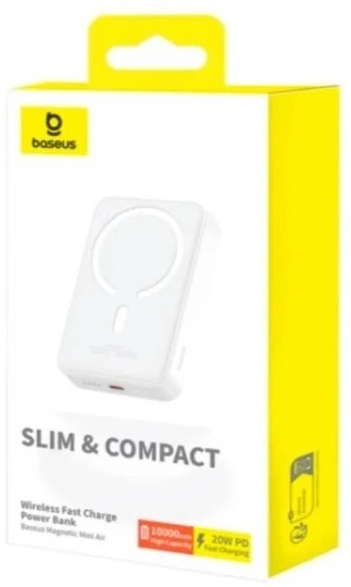 Внешний аккумулятор Baseus Magnetic Mini Air Wireless 10000mAh 20W (P10059001223-00), Белый. Фото 4