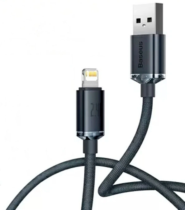 Кабель Baseus Crystal Shine Series Fast Charging Data Cable USB - Lightning 2.4A 1.2м, Чёрный (CAJY000001). Фото 2