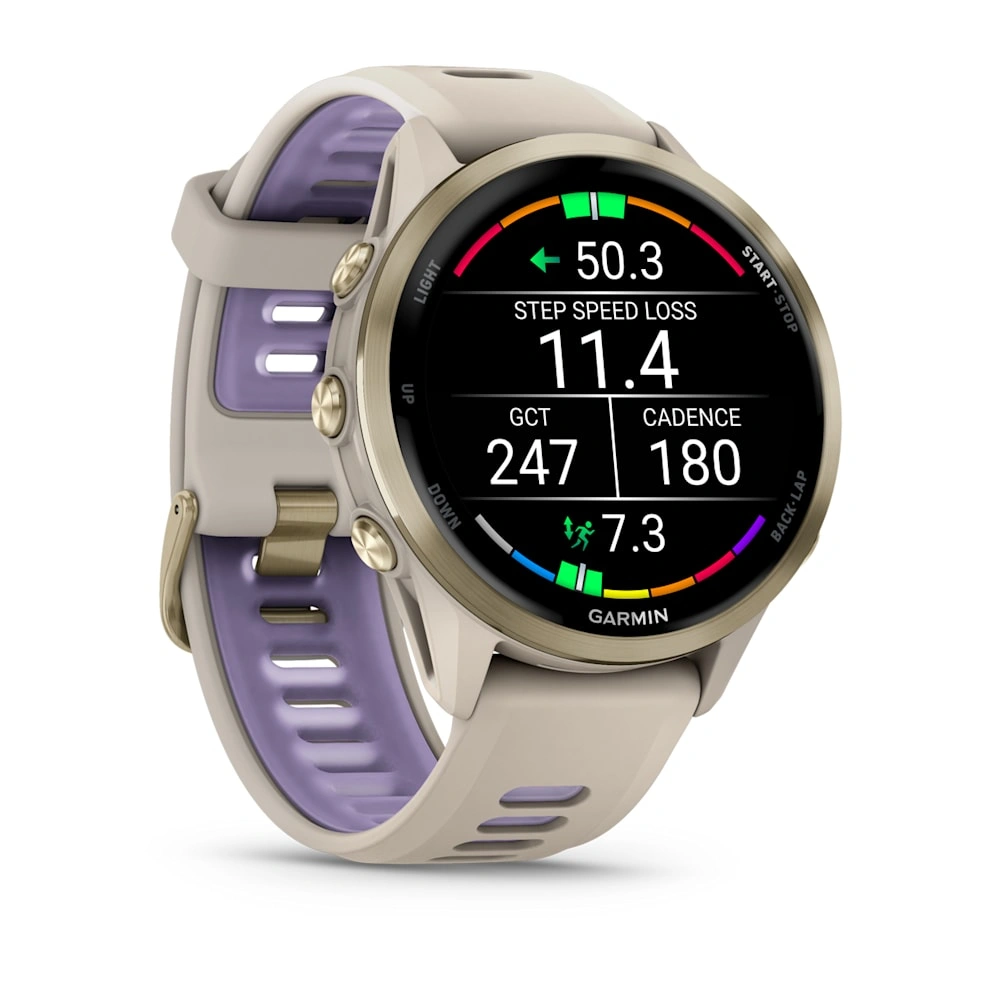 Умные часы Garmin Forerunner 970 Soft Gold Titanium, French Gray/Translucent Indigo Band (010-02969-62). Фото 3