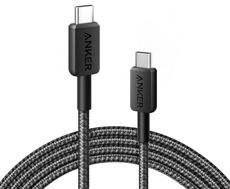 Кабель Anker 322 USB-C to USB-C (6ft Braided) 1.8м, Чёрный (A81F6P11). Фото 1